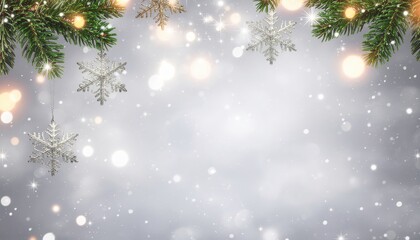Enchanting winter wonderland scene with snowflakes and christmas lights cozy atmosphere soft focus background holiday decor captivating winter vibes