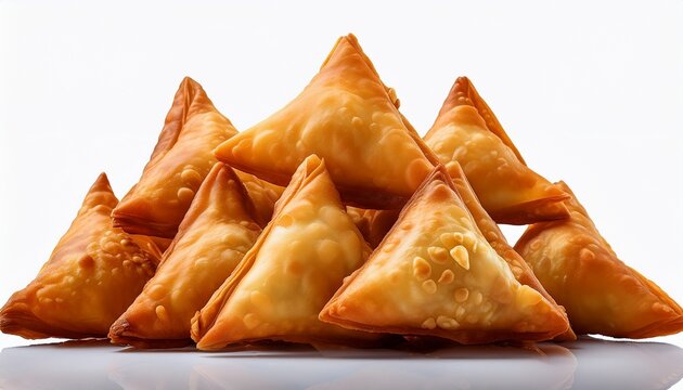 Golden Brown Fried Triangular Samosas Arranged Closely Together Isolated On A Transparent Background