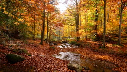 Obraz premium Charming Autumn Forest Scenery With Vibrant Colors And Serene Atmosphere For Nature Lovers And Outdoor Enthusiasts