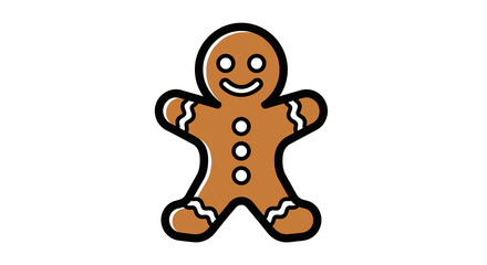 Obraz premium A simple cartoon illustration of a smiling gingerbread man cookie with white icing details, isolated on a white background.