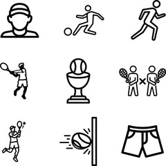 Various sport icons including soccer tennis running and tennis shorts presenting a variety 