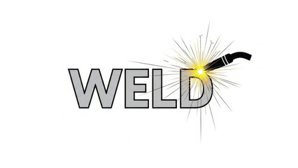 Obraz premium Weld text design with welding torch and spark effect 