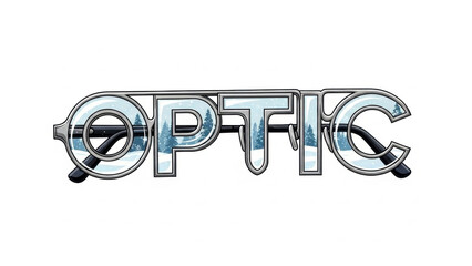 Optical sign with stylized letters on a white background  