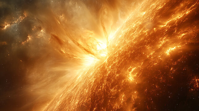 Fine detail of coronal hole emitting solar stream with vibrant glow 