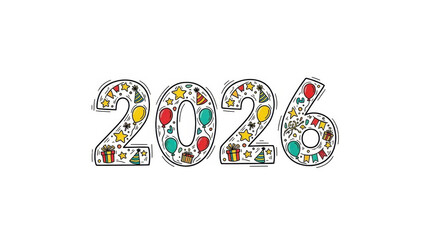 Obraz premium Colorful 2026 numbers decorated with holiday icons and symbols 