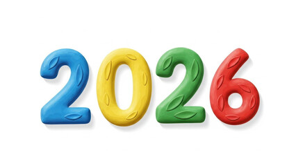 Colorful plastic numbers 2026 on white background