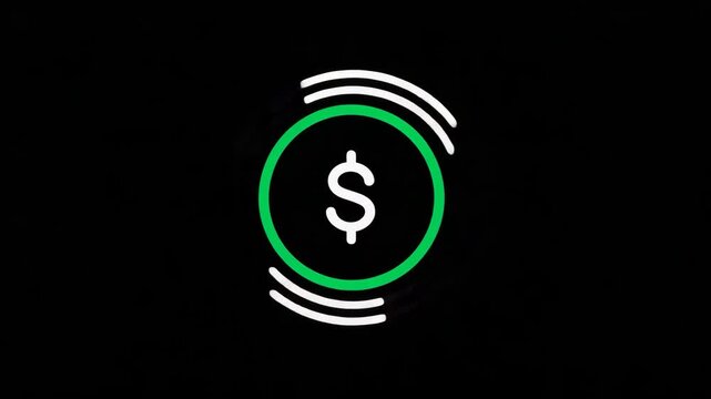 Glowing dollar sign icon with sound wave effect on black background