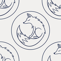 Seamless pattern of a sleeping fox in a circle outline