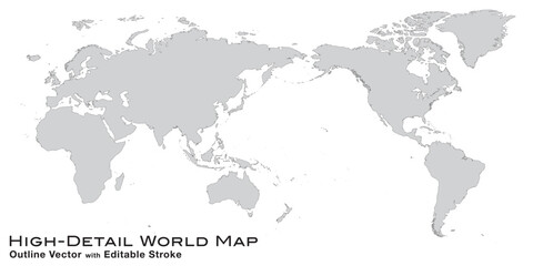 Naklejka premium High-Detail World Map Outline Vector with Editable Stroke
