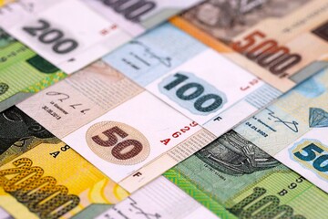 Congolese franc money bills in big amount on table close up. Rich life concept in Democratic Republic of Congo. Business and economy