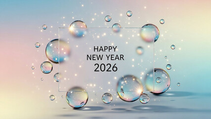 Elegant New Year's Eve 2026 Card Mockup with Translucent Glass Text and Soft Gradient Effect