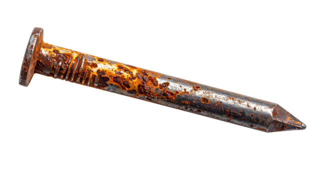Weathered Rusted Nail with Rough Oxide Surface Isolated Object