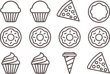 Food Clipart Set in Outline Strokes. Simple Food Outline Clipart Collection. Clean Food Illustration Set in Line Art. Food Elements Pack in Thin Outlines. Minimal Food Clipart in Smooth Strokes