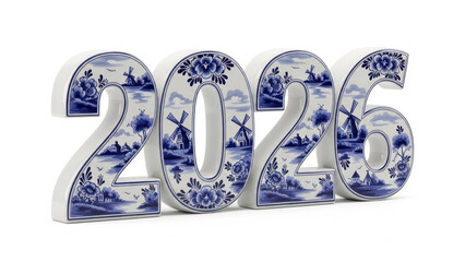 Decorative blue and white 2026 numbers on white background  