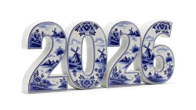 Decorative blue and white 2026 numbers on white background  