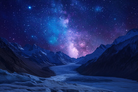The shimmering river of stars flowing over high-altitude icy plateau, creating an otherworldly scene