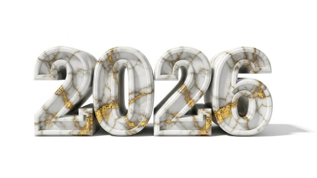 2026 numbers in marble texture with gold accents on white background  