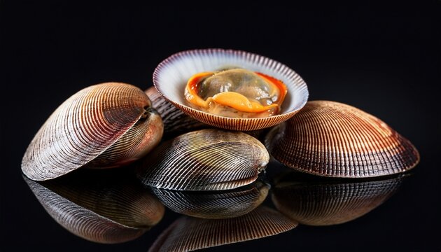 Galician Cockles On Black Background