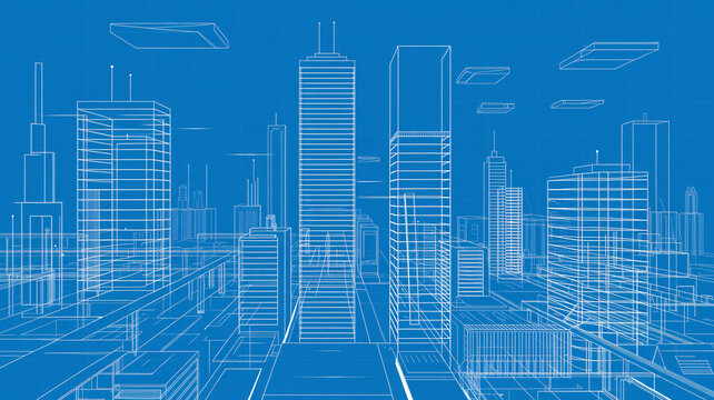 City blueprint skyline revealing urban planning and architectural design with modern buildings for developers, architects, and urban planners vision
