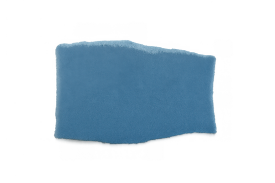 Blue torn paper scrap with rough edges, blank note template for message or design element, transparent background isolated