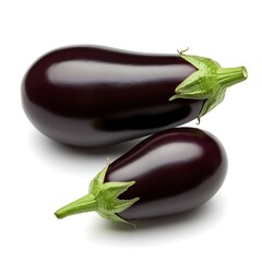Fresh organic eggplants glistening on a white surface ready to cook