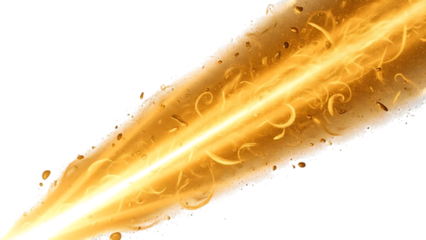 Golden light streak isolated on transparent background