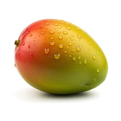 Fresh ripe mango with water drops on a white background closeup