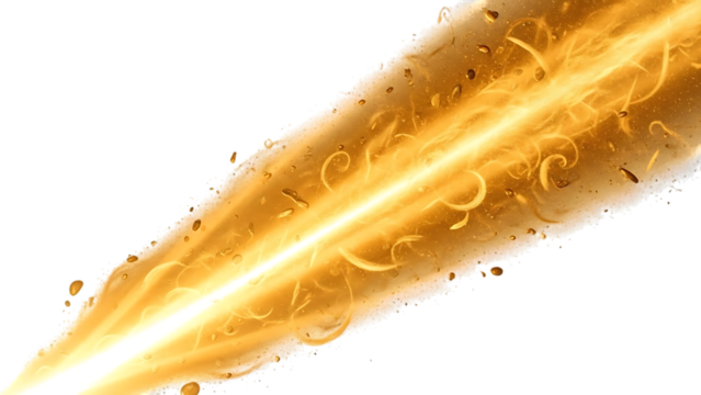 Golden light streak isolated on transparent background