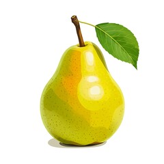 Fresh yellow pear with stem and leaf isolated on white background