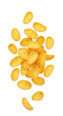 Golden Corn Flakes Cereal Pieces Isolated on White Background