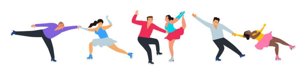men women couple  figure ice skating athletes set winter games championship vector illustration