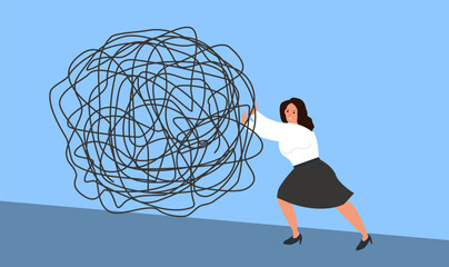 businesswoman push knot mental health problem stress solving vector illustration