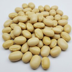 Pile of dried soybeans natural healthy food ingredient close up shot