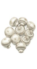 Pile of fresh organic white button mushrooms on a white background