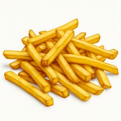 Pile of golden French fries on a white background Delicious treat