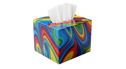 Colorful tissue box isolated on transparent background with tissues sticking out