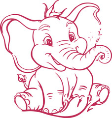 Cute Baby Elephant Sitting Line Drawing