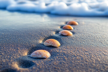trail of footprints turning into seashells as they move forward