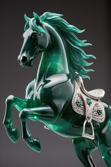 Traditional jade-style rearing horse, semi-opaque texture, carved lines, wealth symbolism