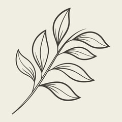 Elegant botanical illustration of a leafy branch on a beige background