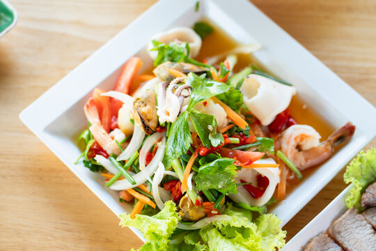 Refreshing seafood salad recipe kitchen food bright environment overhead view culinary delight