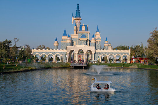 A view of the fairytale town of "Magic City" on a sunny September evening. Tashkent