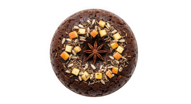 Decadent chocolate easter egg adorned with fruit and nuts