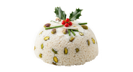 Festive egg shaped dessert with greenery and nuts