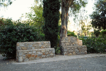 stone benches in a park