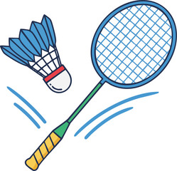 Cartoon Badminton Racket and Shuttlecock in Motion for Sport Concept