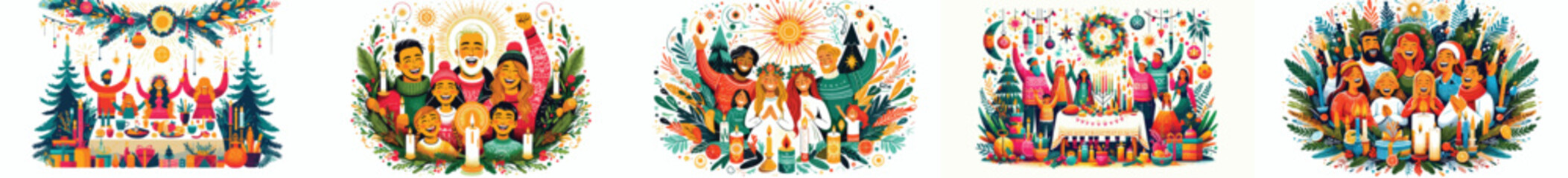 Family prays and celebrates Christmas. Vektor, design, minimalist, illustrations, set icon