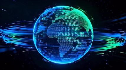 Digital globe with binary code - Powered by Adobe