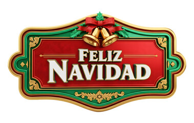 FEliz Navidad Selo Elegante Frase em Espanhol Renderizado em Base Design Metálico 3D Delicado