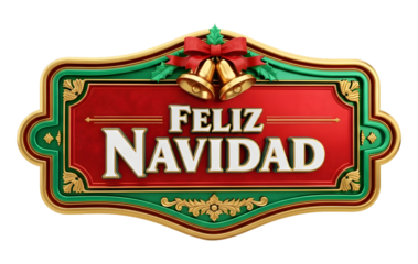 FEliz Navidad Selo Elegante Frase em Espanhol Renderizado em Base Design Metálico 3D Delicado